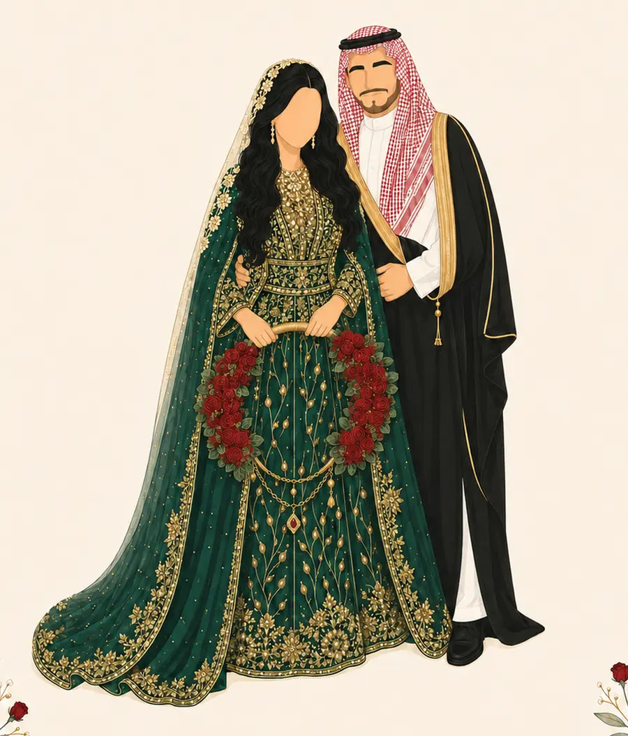 رسمة فاطمة وناصر بملابس عقد القران